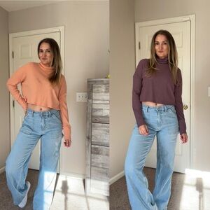 Cropped Turtleneck Sweater in Peach and Plum